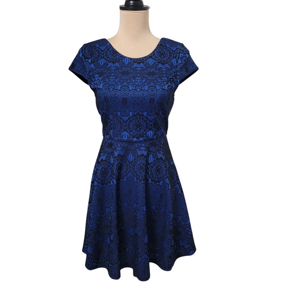 Blue Rain Size S Royal Blue Fit & Flare Dress with Faux Lace Overlay